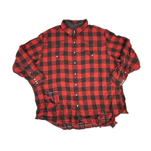 Ralph Lauren Polo Country Plaid Pearl Snap Shirt THRASHED Red Vintage XXL Retro - Picture 1 of 10